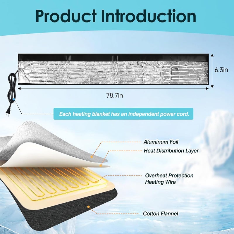 Lecritque 39” x 6.3 Water Pipe Heat Blanket with 4.9 ft Power Cord,110V, Max Temp 140˚F,Faucet Heating Blanket Winter Heating Tape for Metal and Plastic Pipes - Image 3